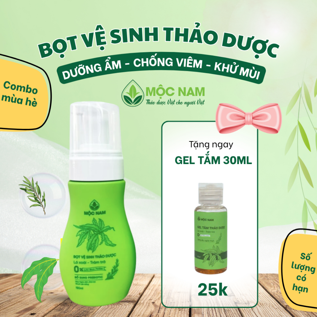 [ Tặng gel tắm 30ml] Bọt Vệ Sinh Thảo Dược Mộc Nam 150ml - Chiết xuất tinh chất Lá Xoài - Tràm Trà, Thành phần thảo dược