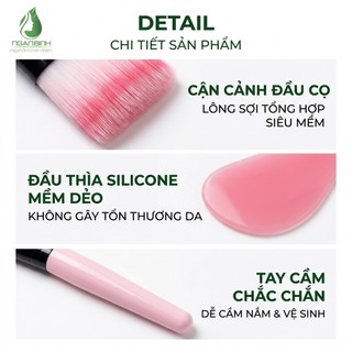 Bộ Cọ Đắp Mặt Nạ Kèm Muỗng Lấy Mask Ngân Bình, Dụng Cụ Quét Mặt Nạ Sạch Gọn Tiện Lợi