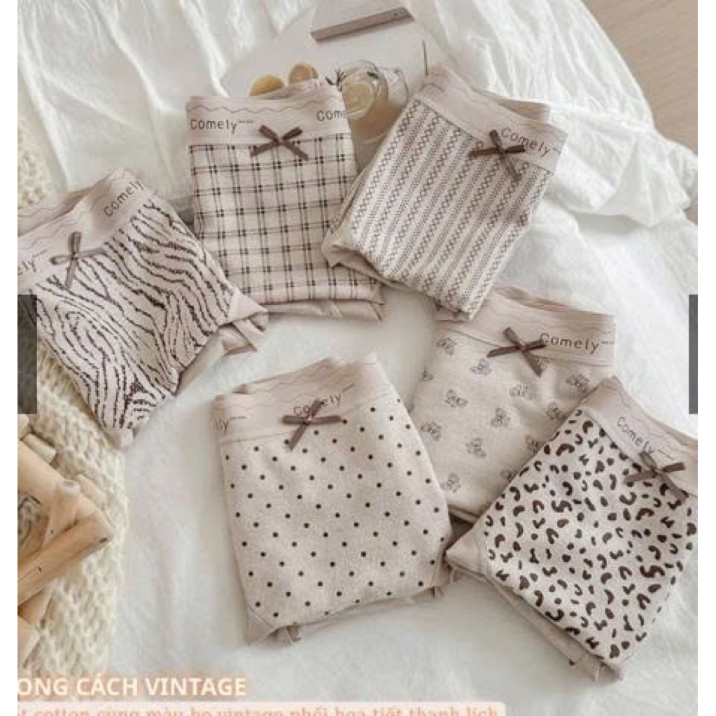 Combo 10 Quần Lót Cotton Vintage Comely Thun Tông Nâu Be Mix Họa Tiết Xinh chất vải mát mịn đủ màu n