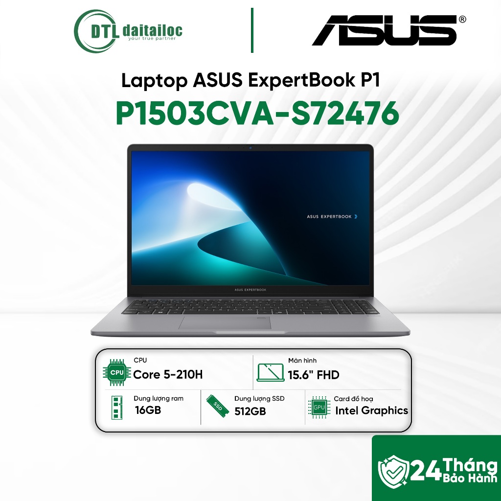 Laptop ASUS ExpertBook P1 P1503CVA-S72476 Core 5-210H 16GB 512GB SSD 15.6" FHD No OS Xám (Misty Grey