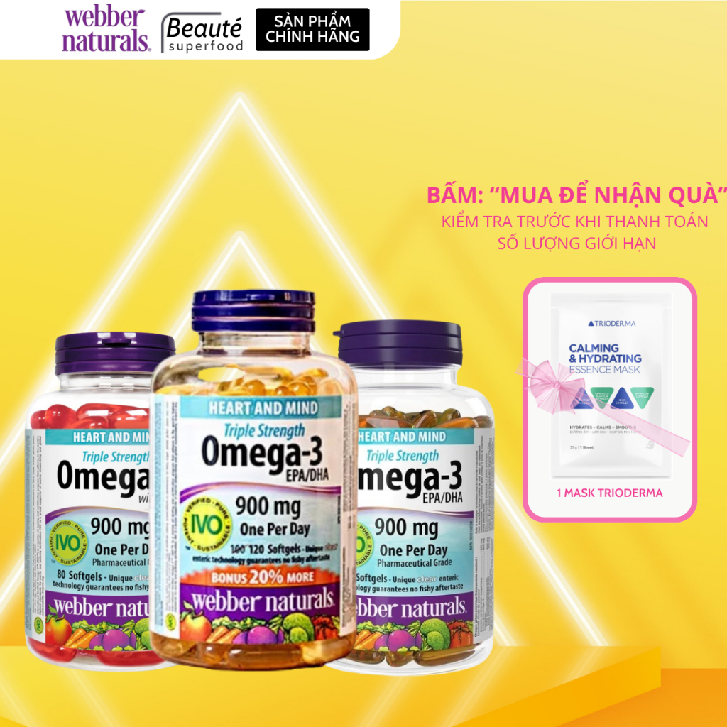 Viên Uống Omega 3 Webber Naturals Triple Strength Omega-3 / Triple Strength Omega-3 with CoQ10