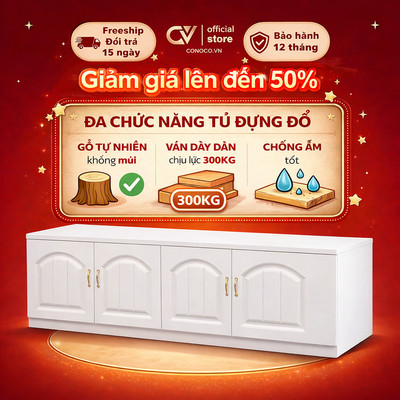 CONOCO Tủ lưu trữ đa năng có cánh 60-180cm, gỗ chuẩn E1 chống ẩm mốc, kệ tivi/tủ giày
