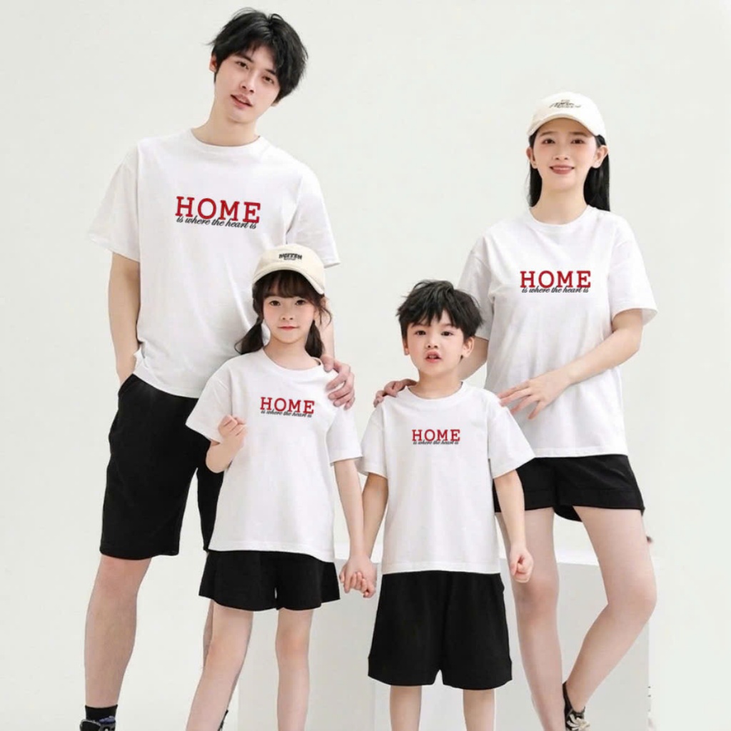 MYSUNS - Áo Thun Gia Đình Thêu Chữ "Home is where the heart is" Chất cotton, Áo phông gia đình, Fami