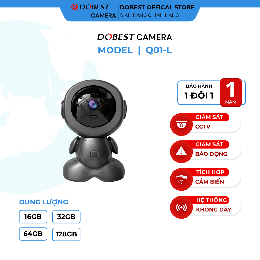 Camera Nội Suy 1MP, DOBEST CAMERA Q01-L - Camera Để Bàn, WiFi, Xoay 360 Độ, Đàm Thoại 2 Chiều