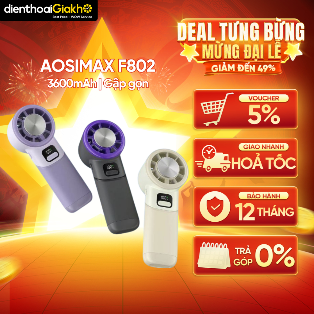 Quạt Cầm Tay Mini AOSIMAX Foldable Ice Cooling F802 3600mAh, Thời Gian Sử Dụng Đến 12H | BigBuy360 - bigbuy360.vn