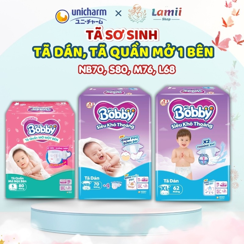 Tã dán Bobby sơ sinh Newborn /Tã mở một bên siêu mỏng 3mm Cotton-Soft êm mềm, khô thoáng| Lamii Shop