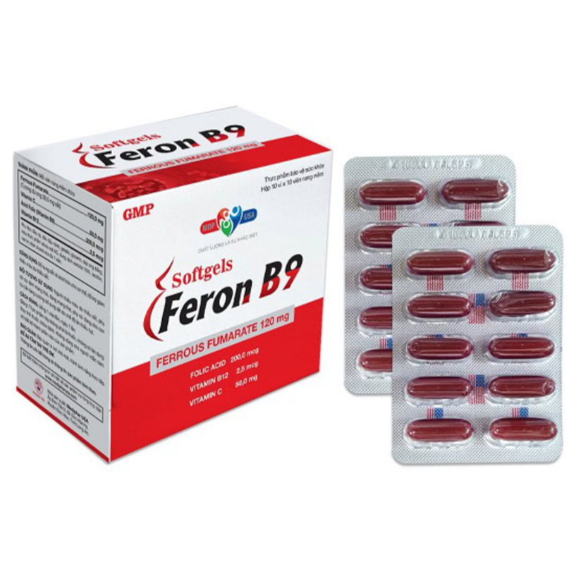 Thực phẩm chức năng bổ sung sắt Feron B9 Mediphar Usa  viên nang mềm (Bổ sung sắt và các vitamin tạo