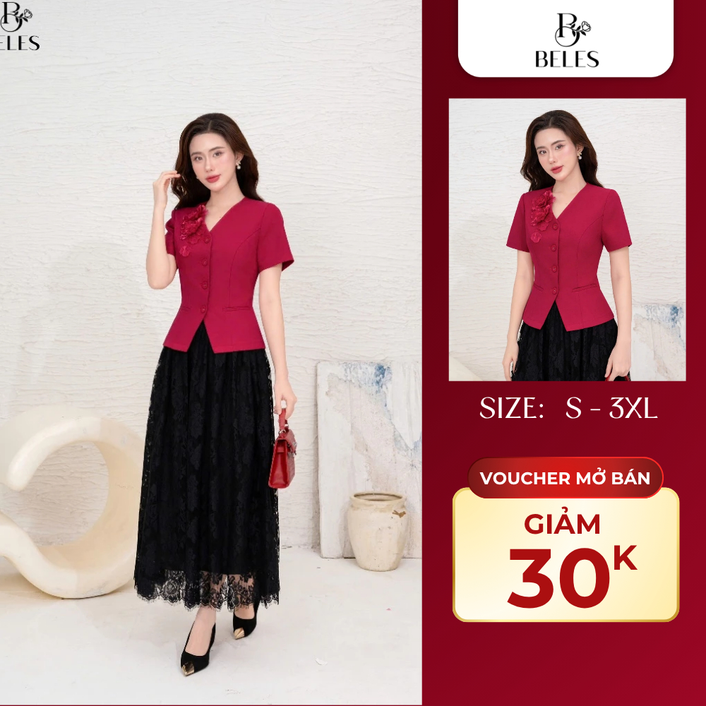 VOUCHER 30K MỞ BÁN - Chân Váy Ren Rúm Beles Màu Đen Dáng Ôm Tôn Dáng Nữ Tính Sang Trọng CV01-25011