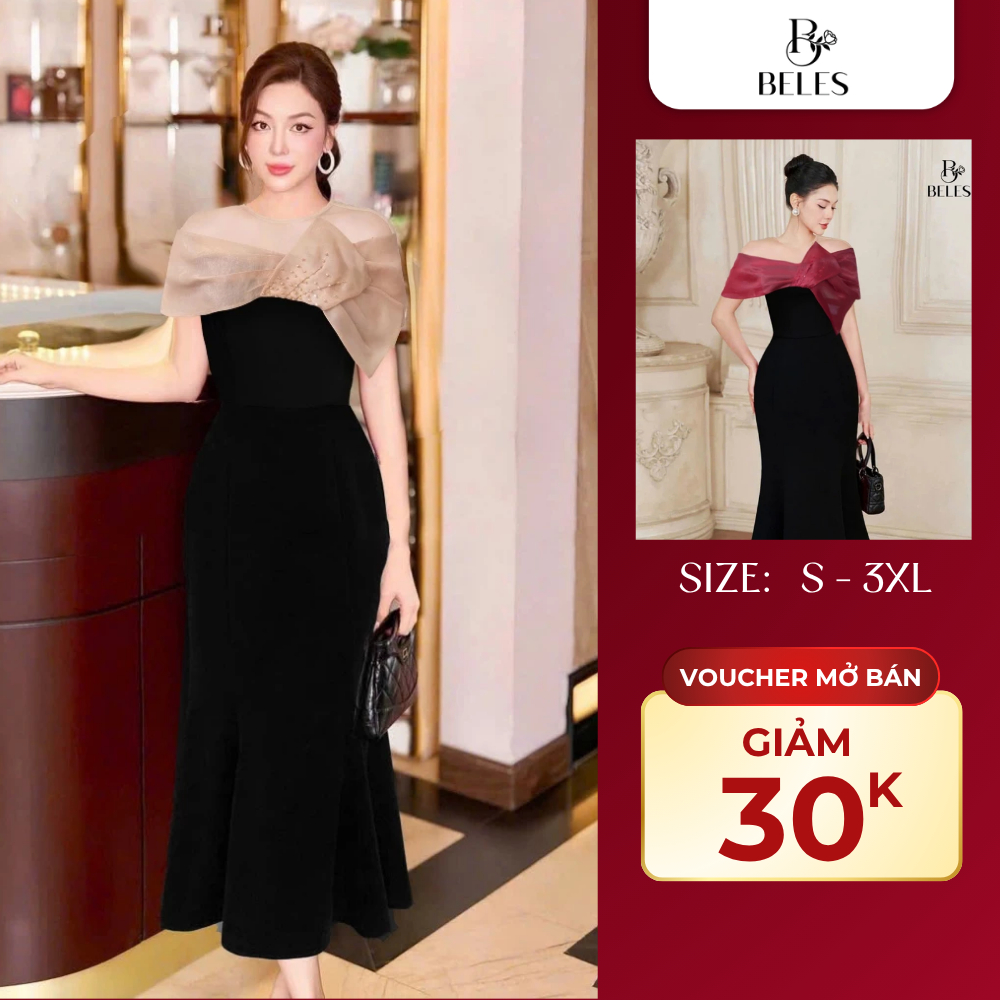 VOUCHER FOLLOW 30K - Đầm Tiệc Đuôi Cá Beles Phối Organza Đính Hoa Thủ Công Sang Trọng Thanh Lịch Trẻ