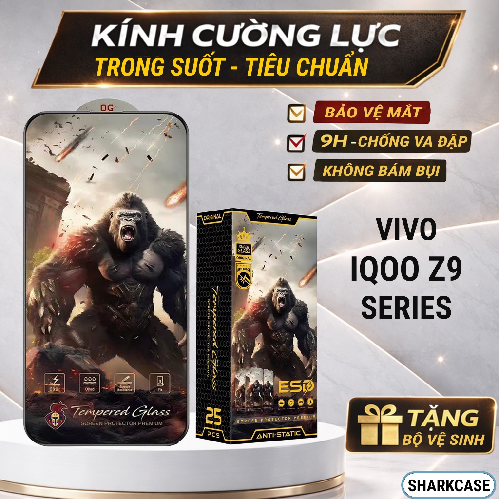 Kính cường lực iQoo Z9 Turbo, Z9 5G, Z9x, Z9 Lite/Plus chiến binh full màn bảo vệ màn hình đt shark 