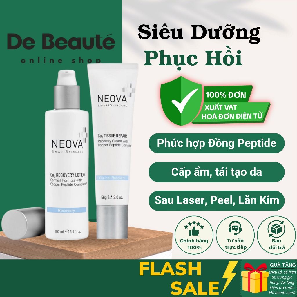 [HÀNG CÔNG TY] Bộ Kem Dưỡng Và Lotion Phục Hồi Da Sau Laser, Peel Neova Cu3 Tissue Repair/ Neova Cu3