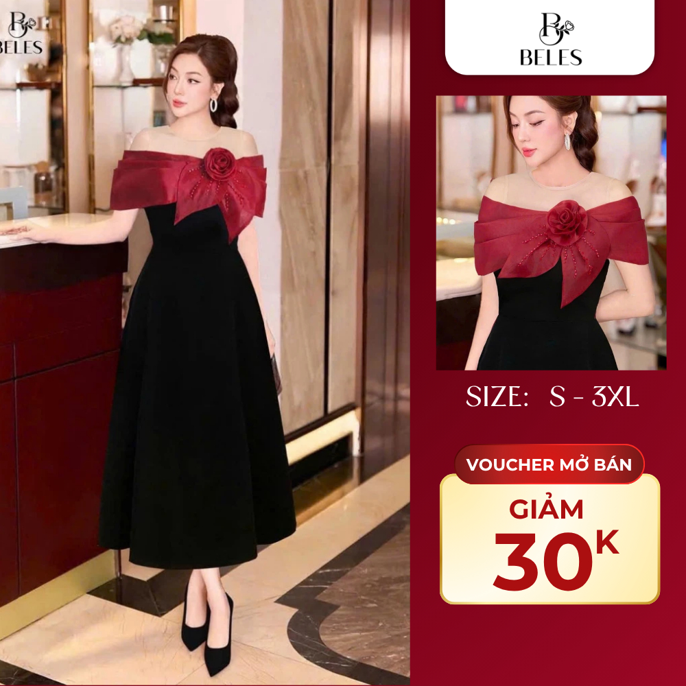 VOUCHER FOLLOW MỞ BÁN 30K - Đầm Tiệc Beles Trễ Vai Đính Hoa Thủ Công Sang Trọng Trẻ Trung Thanh Lịch