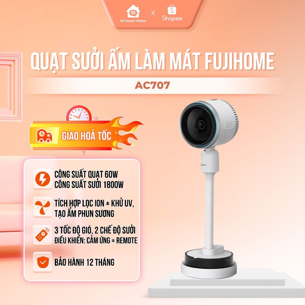 Quạt sưởi ấm làm mát bốn mùa FUJIHOME AC707, Quạt điện lọc không khí tạo ẩm tiết kiệm điện