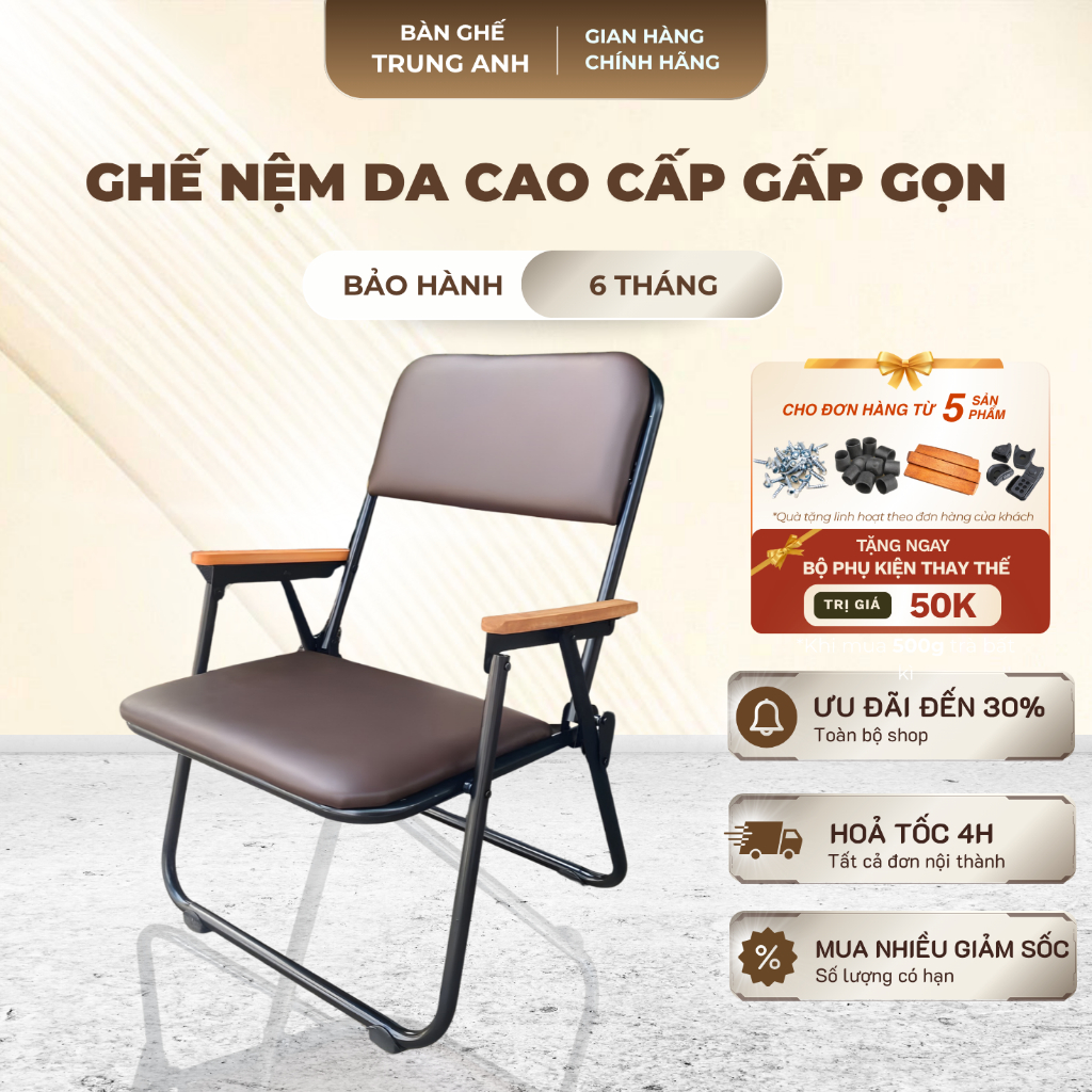Ghế Xếp Nệm Da Cao Cấp Gấp Gọn - Ghế Camping Kermit Có Tay Vịn Gỗ Thư Giãn, Gấp Gọn Tiện Lợi Bàn Ghế