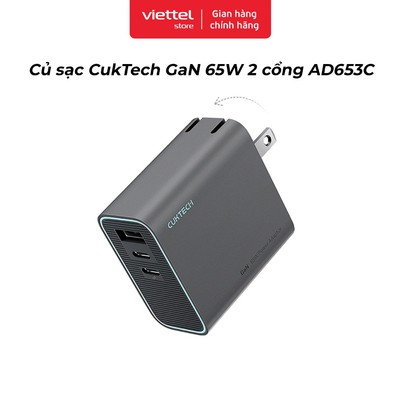 Củ sạc CukTech GaN 65W 2 cổng AD653C Chính hãng | Thiết Kế Gọn Nhẹ | Công Nghệ Gan III