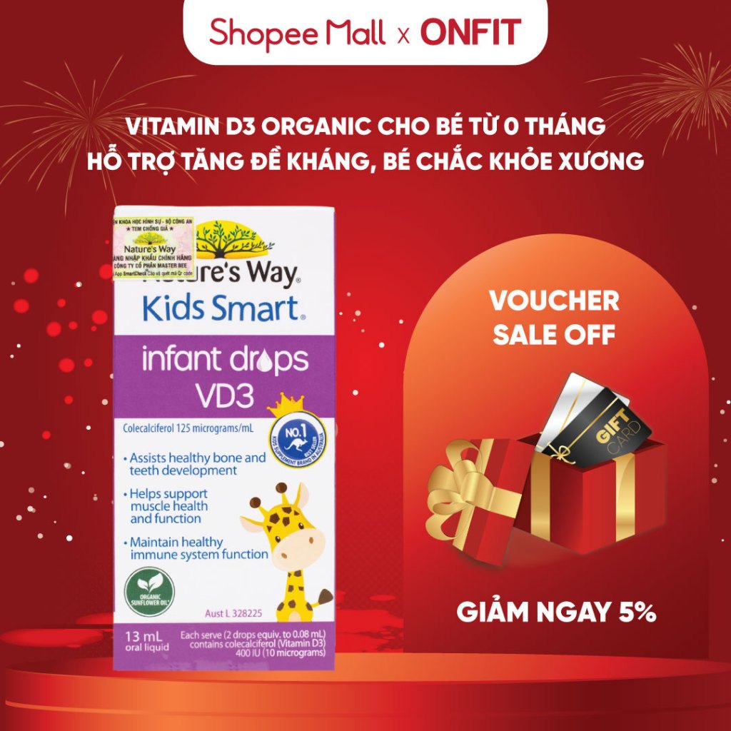 Siro Bổ Sung Vitamin D3 Cho Trẻ Sơ Sinh Nature’s Way Kids Smart Infant Drops VD3 (13ML) | ONFIT