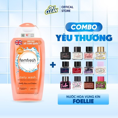 [COMBO GẤP ĐÔI YÊU THƯƠNG] Dung Dịch Vệ Sinh Phụ Nữ Femfresh Daily 250ml và Nước Hoa Vùng Kín Foellie Lưu Hương 48h