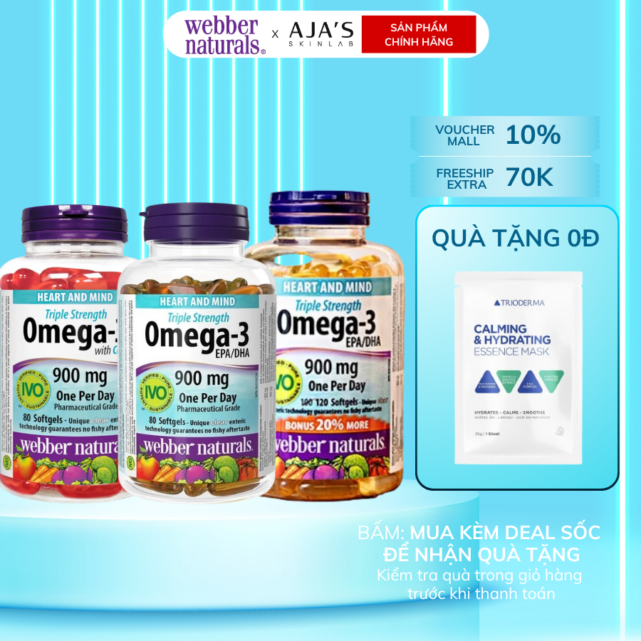 Viên Uống Omega 3 Webber Naturals Triple Strength Omega-3 / Triple Strength Omega-3 with CoQ10