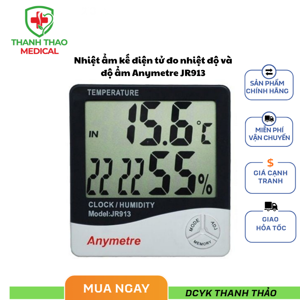 Nhiệt ẩm kế điện tử đo nhiệt độ và độ ẩm Anymetre JR913