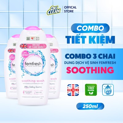 Combo 3 Chai Dung Dịch Vệ Sinh Phụ Nữ Femfresh Soothing Wash Chứa Lợi Khuẩn Lactobacillus Cân Bằng pH  An Toàn Với Da
