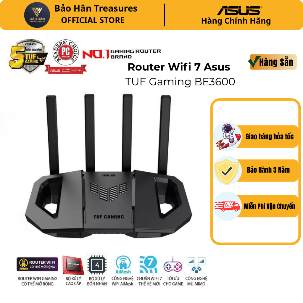 Bộ phát wifi 7 Asus TUF-BE3600 (Chuẩn BE/ BE3600Mbps/ 4 Ăng-ten ngoài/ AIMesh - Hàng Chính Hãng