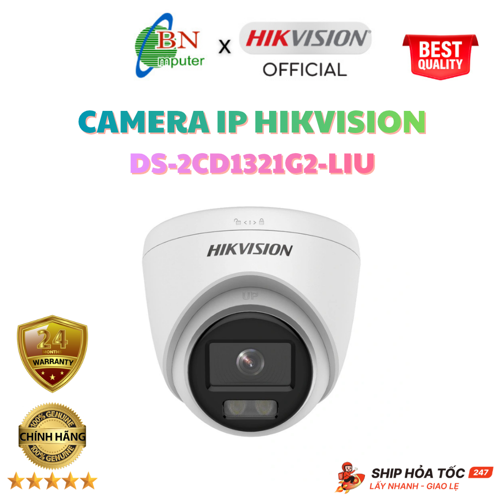 Camera IP dòng POE Hikvision DS-2CD1321G2-LIU 2.0, ốp trần, hồng ngoại hoặc Led, có míc