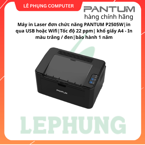 Máy in Laser đơn chức năng PANTUM P2505W|in qua USB hoặc Wifi|Tốc độ 22 ppm| khổ giấy A4 | In màu tr