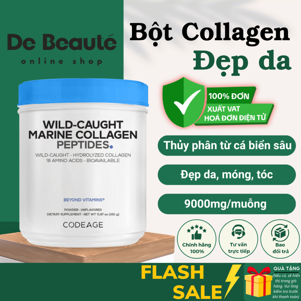 Bột Uống Thực Phẩm Bảo Vệ Sức Khỏe Codeage Marine Collagen Peptides 450g