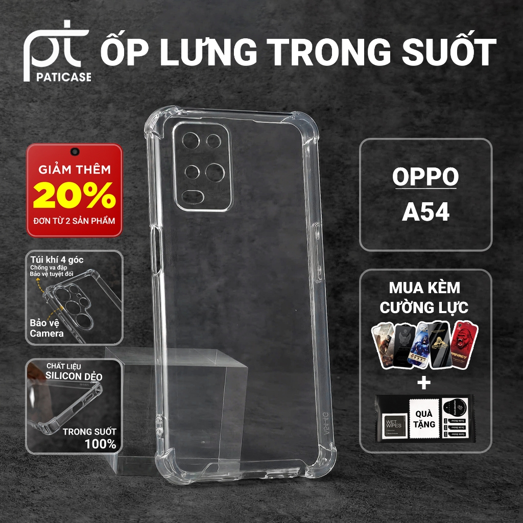 Ốp lưng Oppo A54 4G/5G Paticase trơn trong suốt | Ốp điện thoại Oppo dẻo bảo vệ camera đt toàn diện