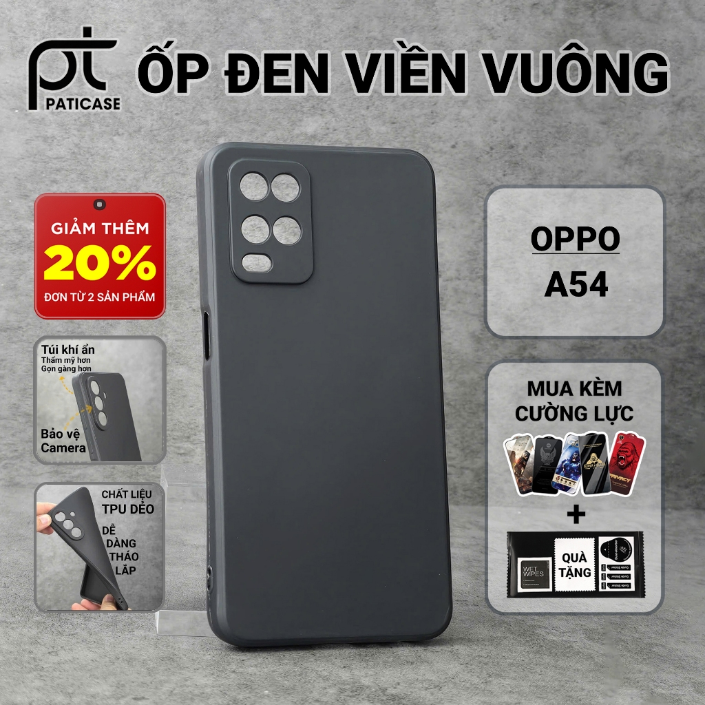 Ốp lưng Oppo A54 4G/5G Paticase trơn màu đen | Ốp điện thoại Oppo dẻo bảo vệ camera đt toàn diện