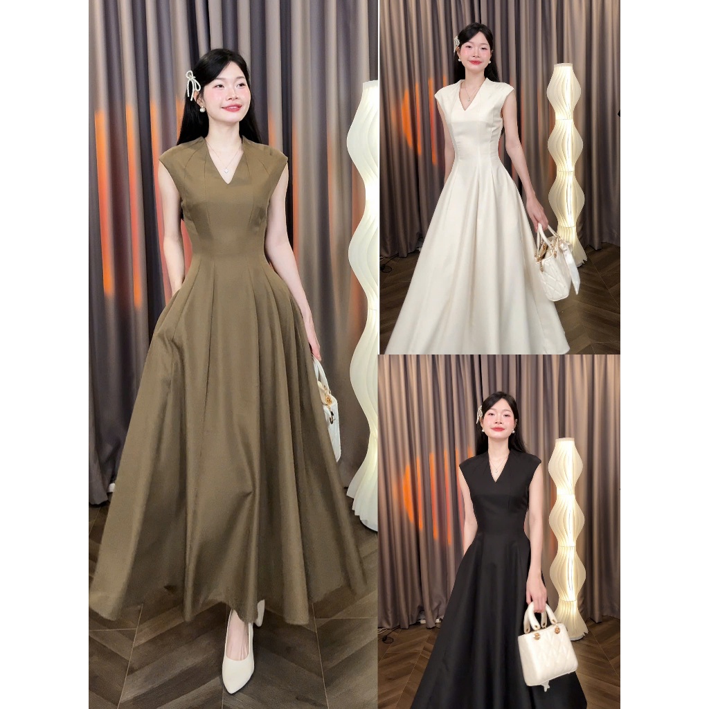 [Đ.36-T] Đầm Cổ V Thiết Kế 8 Mảnh Dáng Dài (Có Túi)| Tũm Clothing