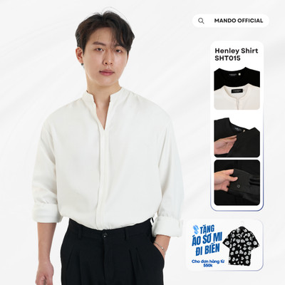 Áo sơ mi cổ tàu Henley-Shirt vải chéo hàn chống nhăn Oversized phong cách Hàn Quốc MANDO KOREA Menswear - SHT015