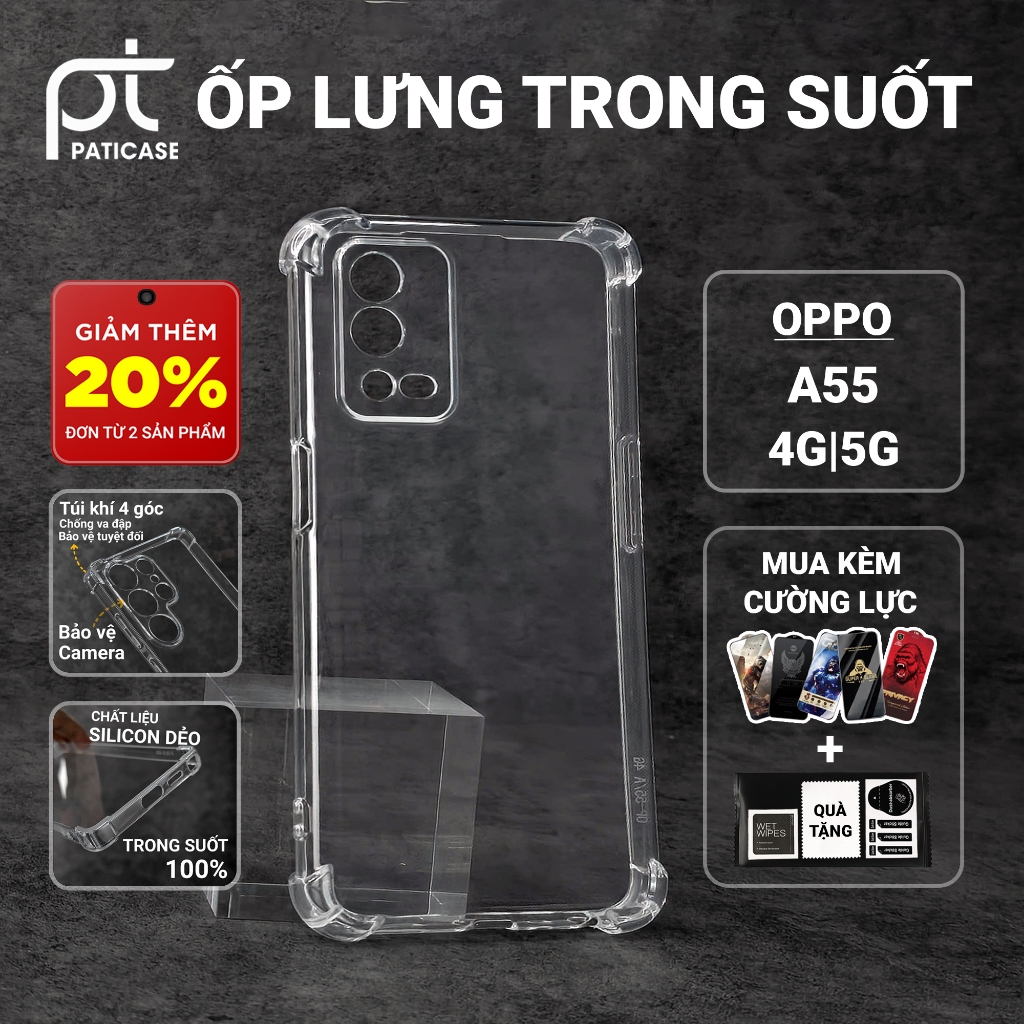 Ốp lưng Oppo A55 4G, A55 5G Paticase trơn trong suốt | Ốp điện thoại Oppo dẻo bảo vệ camera đt toàn 