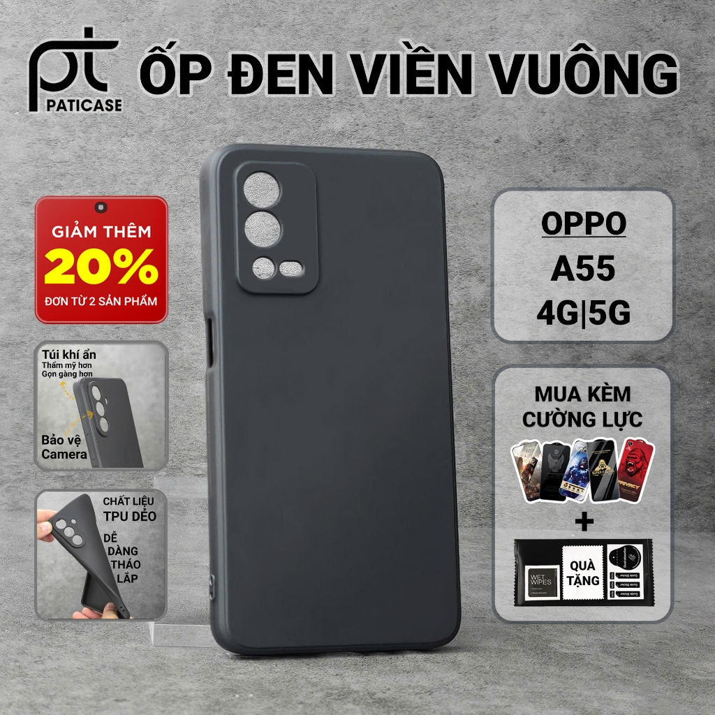 Ốp lưng Oppo A55 4G, A55 5G Paticase trơn màu đen | Ốp điện thoại Oppo dẻo bảo vệ camera đt toàn diệ