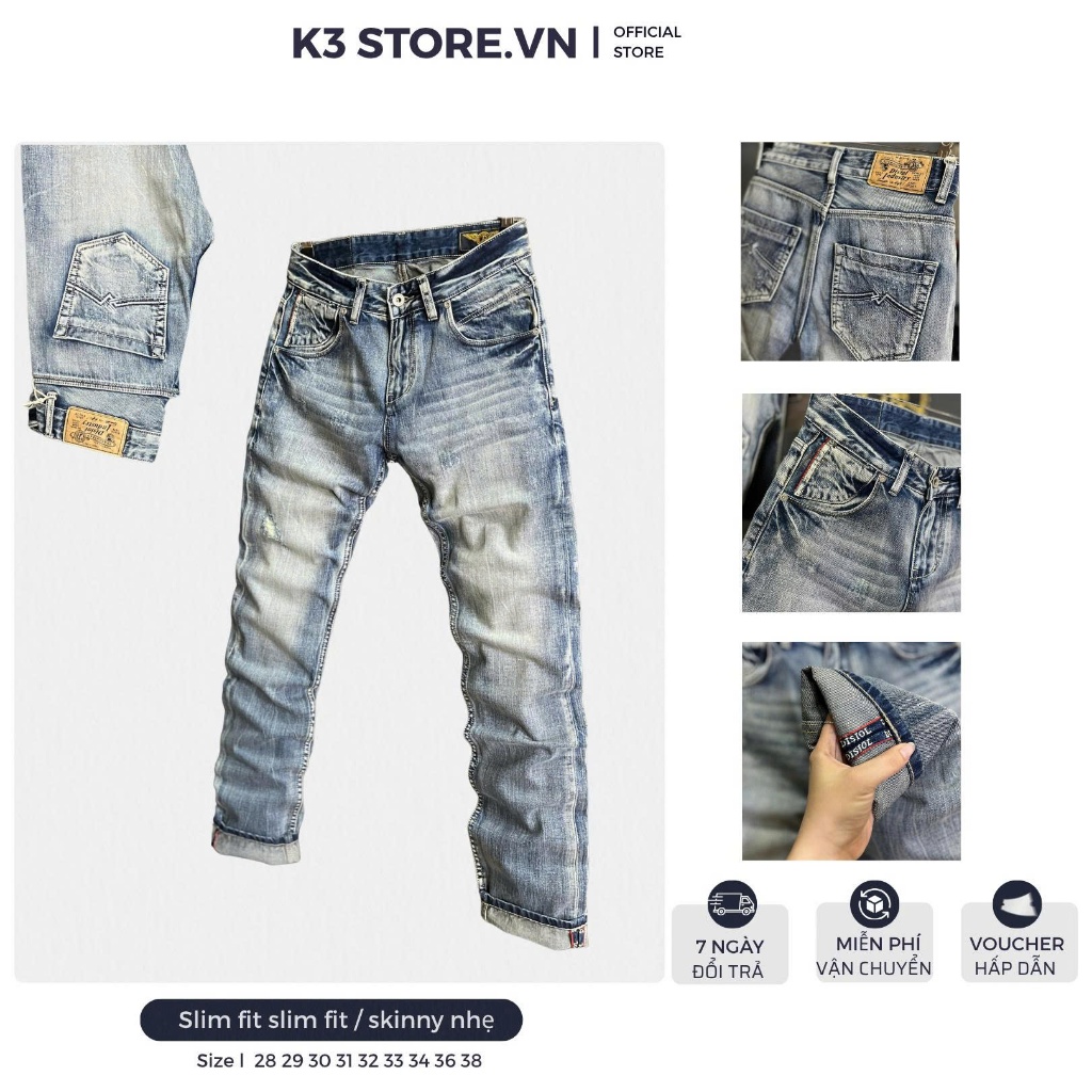 [K3 STORE VN] Quần Jean J3946-8812 Nam Dài Denim Guangzhou Màu Xanh Was Rách Mẫu Mới