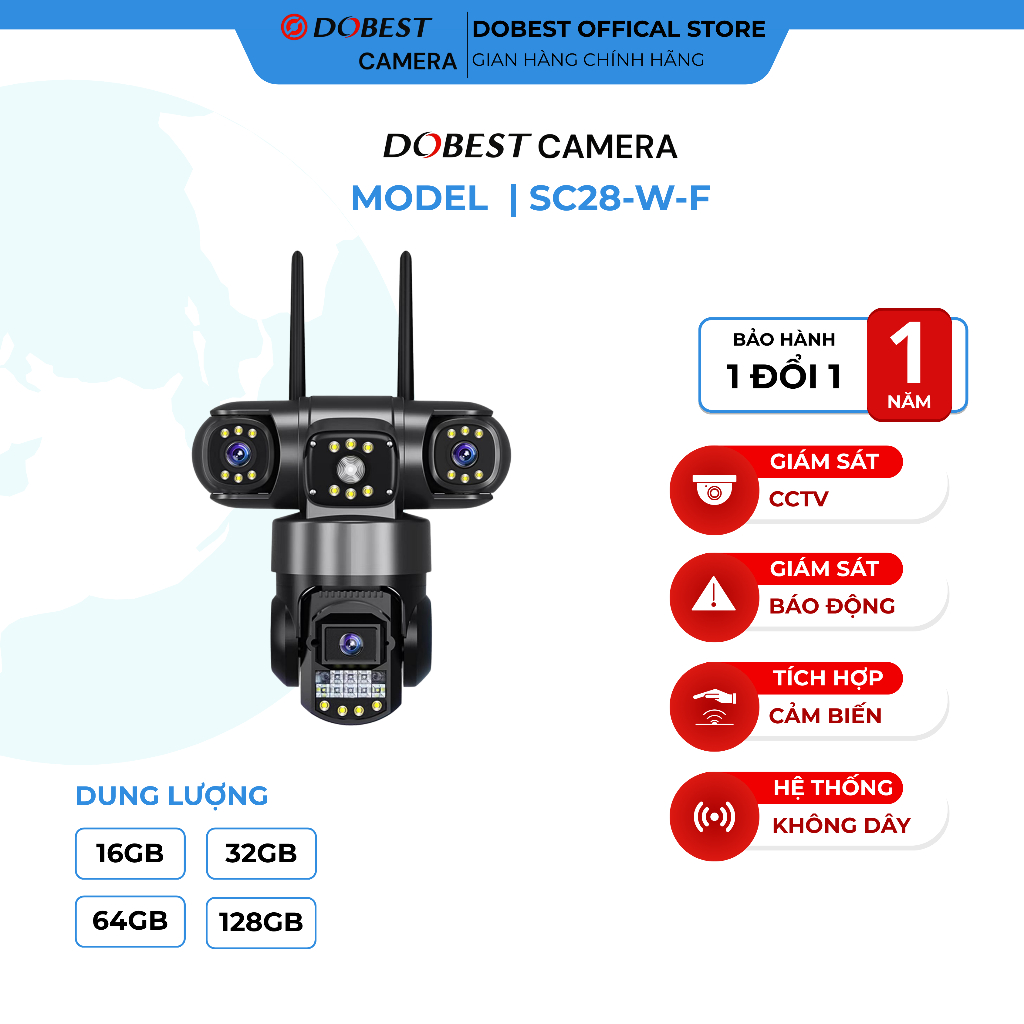Camera 8MP 3 Mắt 3 Màn Hình Ngoài Trời, DOBEST CAMERA SC28-W-F  - Xoay 360 Độ , Quan Sát Nhiều Hướng