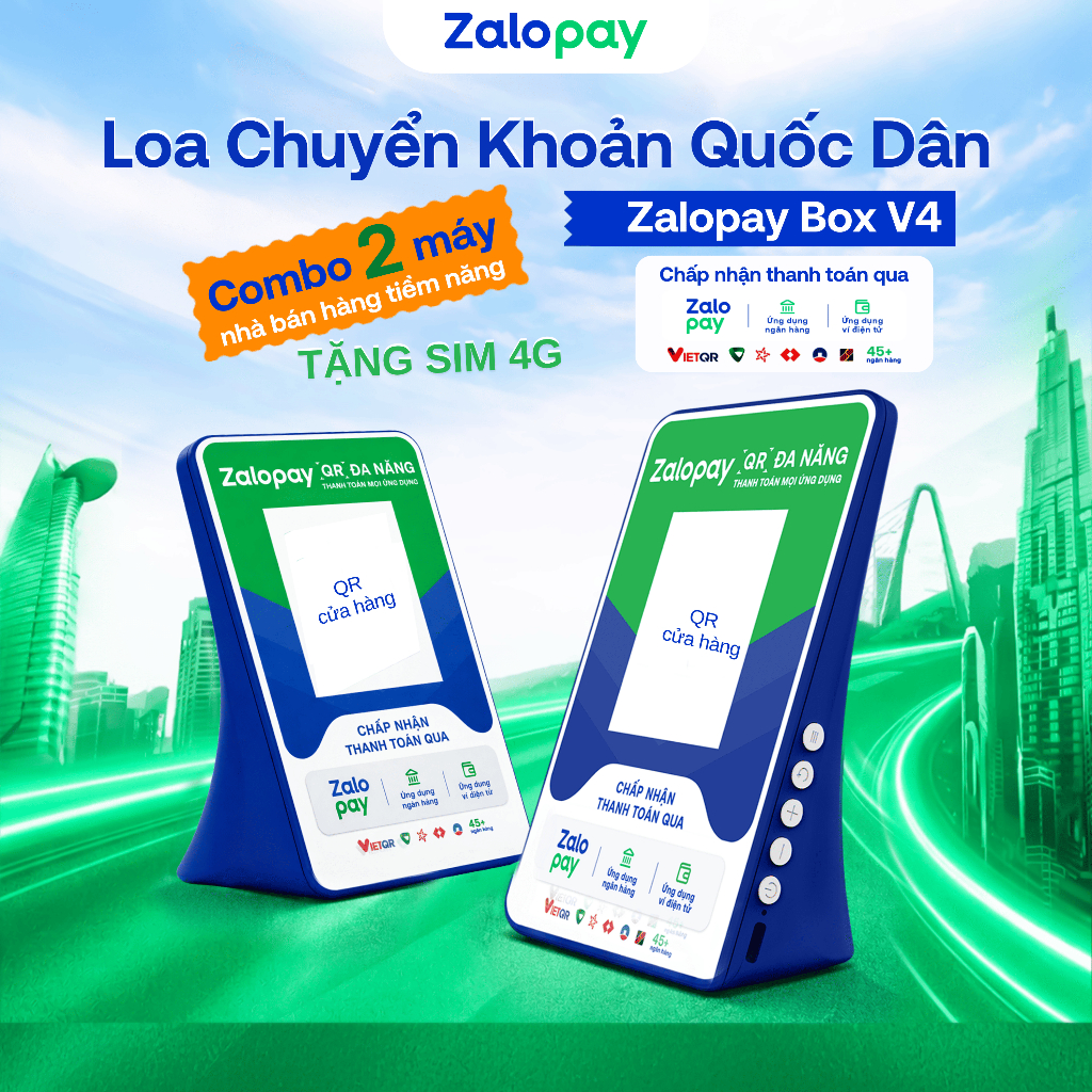 [Chính Hãng] Combo 2 máy - Loa báo tiền Zalopay v4 - Bản ưu việt - Khuyến mãi tặng kèm sim 4G Free D