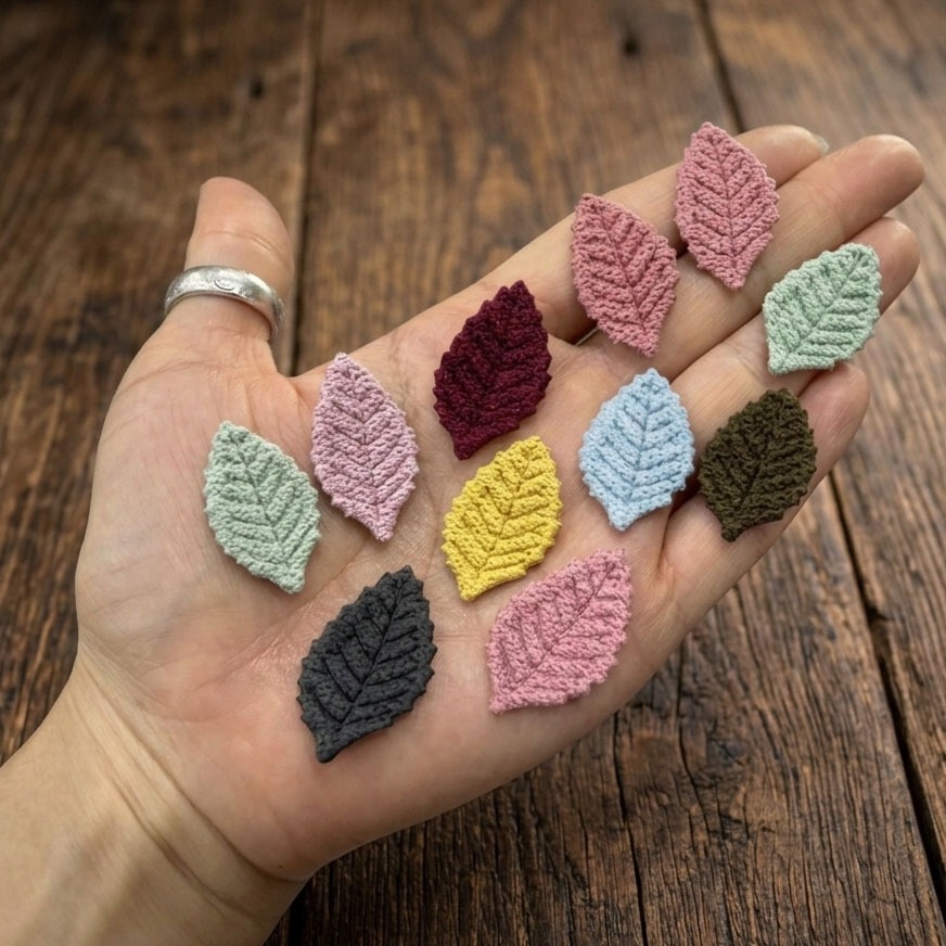 *SET 5 CÁI - Lá len nhí cỡ nhỏ dùng làm hoa trang trí may mặc ; hoa cài áo, hoa phụ liệu may mặc, phụ kiện tóc