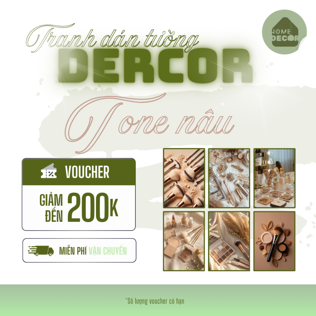 Tranh trang trí chủ đề ĐỒ MAKEUP dán tường Atwork Đèn Decor tone NÂU cute hiện đại trang trí phòng