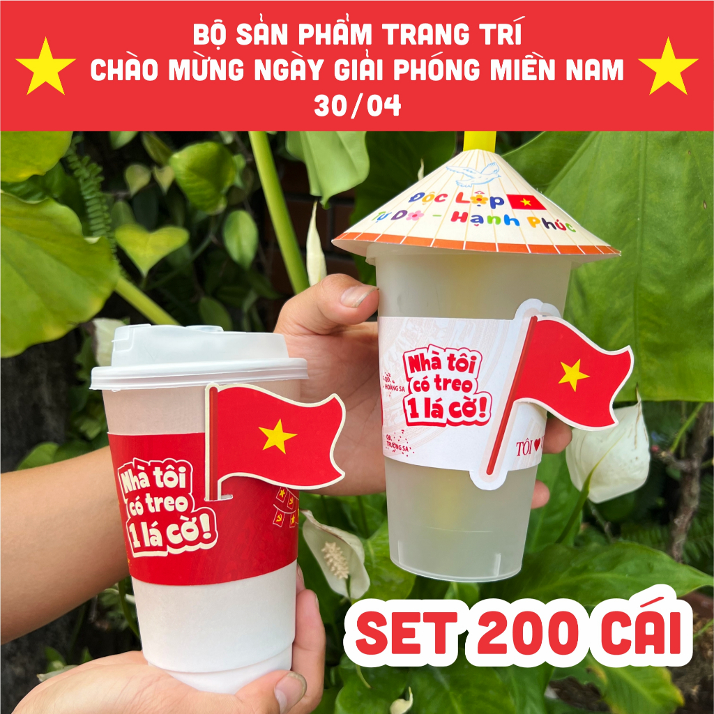 Cover trang trí 30/04, Tag trang trí ly-ống hút, cup holder in 30/04, cover bọc ly dùng chung nhiều 