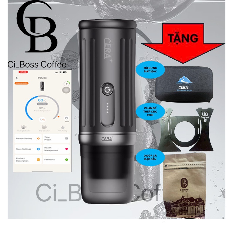 [BH12T] Máy pha cà phê cầm tay 2 IN 1 di động-PCM03S pin 13500mA. Máy pha di động viên nén và bột 16