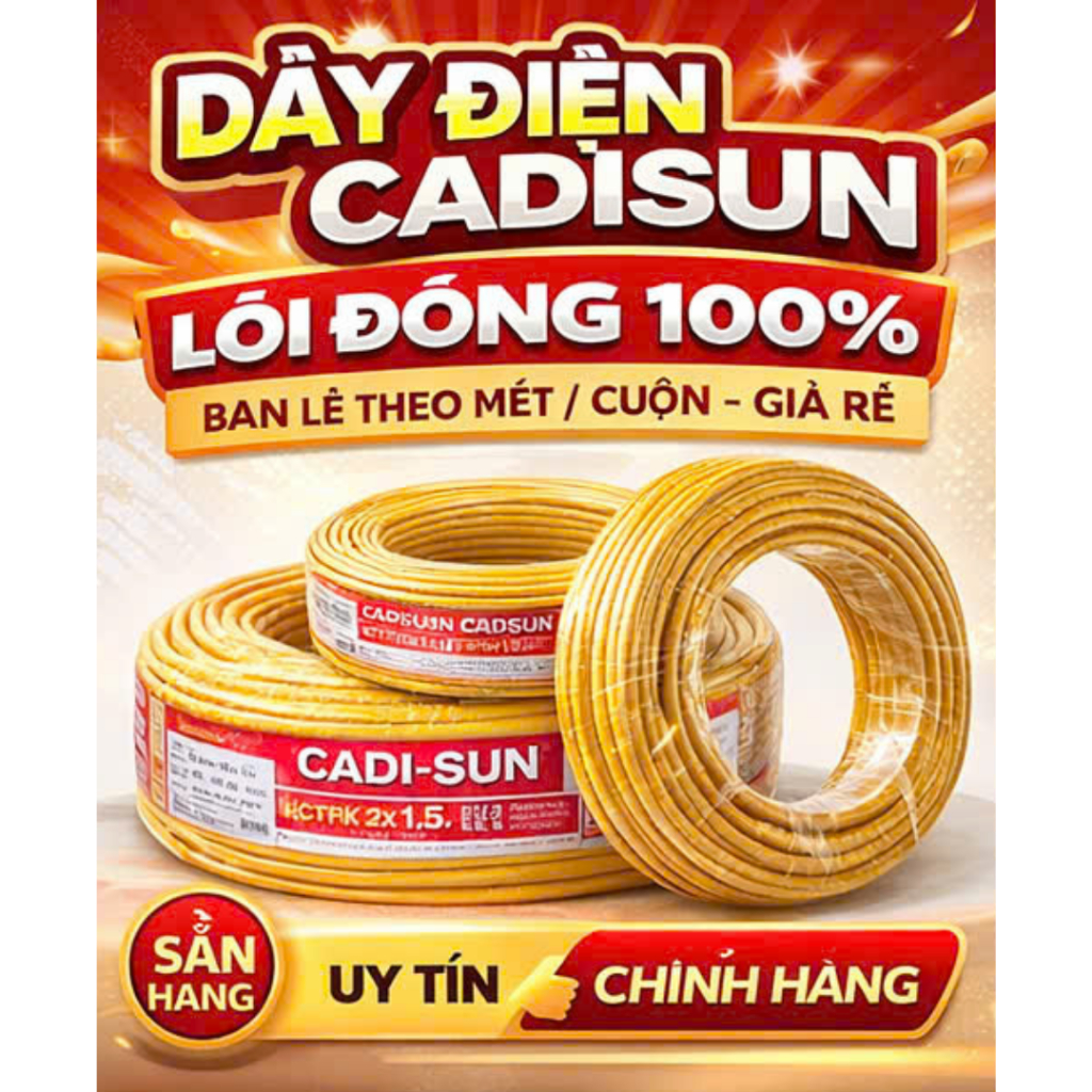 Dây điện Cadisun VCTFK 2x0.75 2x1.5 2x2.5 2x4 2x6 lõi đồng 100% dây đôi mềm chính hãng