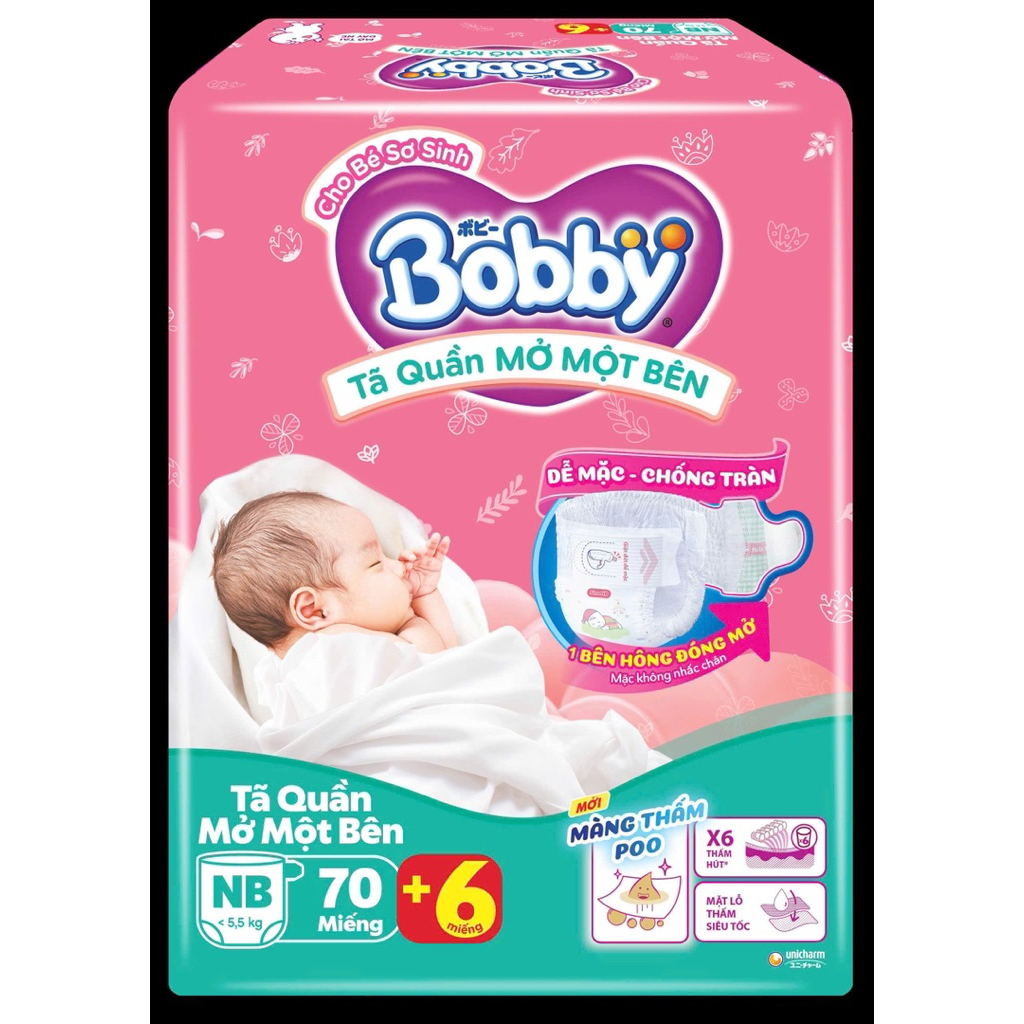 [ Combo 4 bich ]Tã quần 1 bên Bobby Size Nb70/S80 cho bé yêu thoải mái