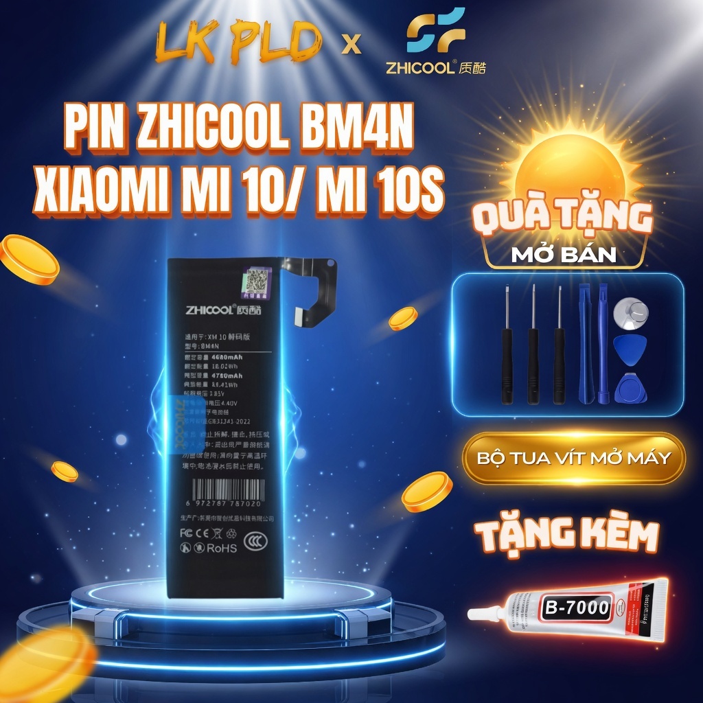 Pin Mi 10s/ Pin Mi 10/ Pin Xiaomi Mi 10s, Mã pin BM4N, hãng Zhicool, Tặng kèm bộ tua vít mở máy