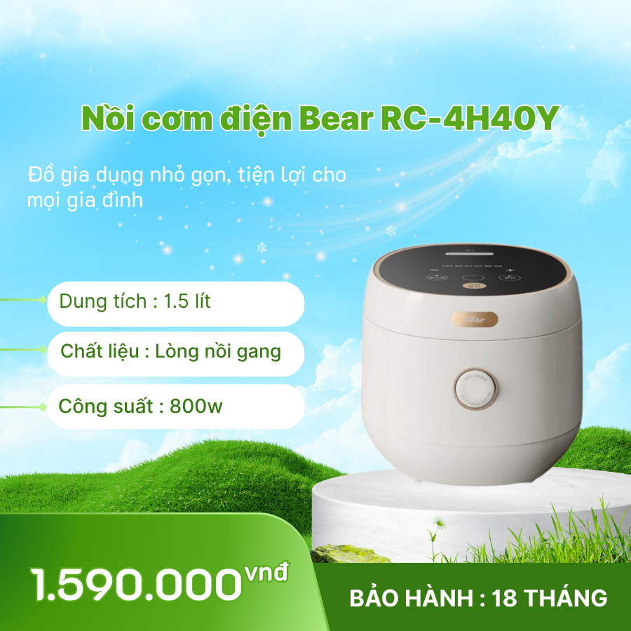 🍚 Nồi cơm điện Bear 1.5L RC-4H40Y (Bản Quốc Tế)