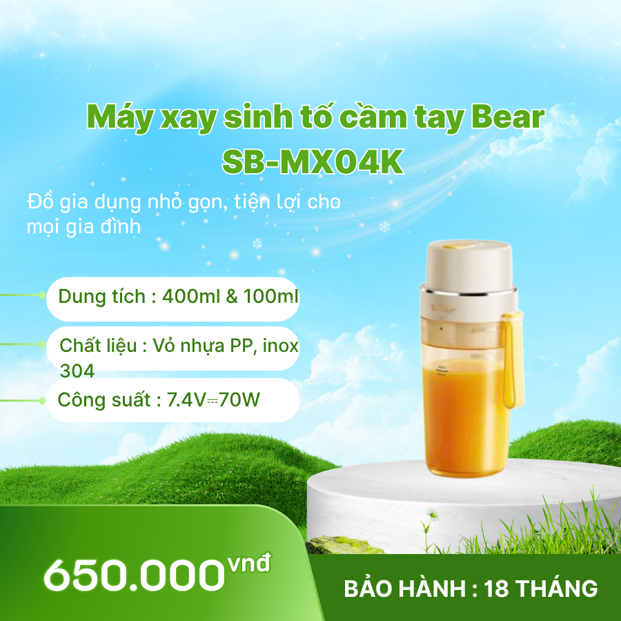 🥤 Máy xay sinh tố cầm tay Bear SB-MX04K – Nhuyễn mịn, tiện lợi, nhanh chóng