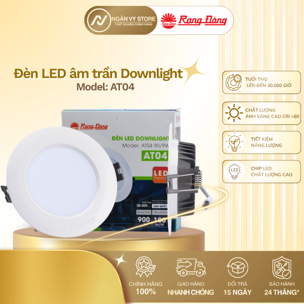 Đèn LED âm trần Downlight - Rạng Đông - Model: AT04: 7W,9W,12W,16W,25W - Ánh sáng trắng 6500K