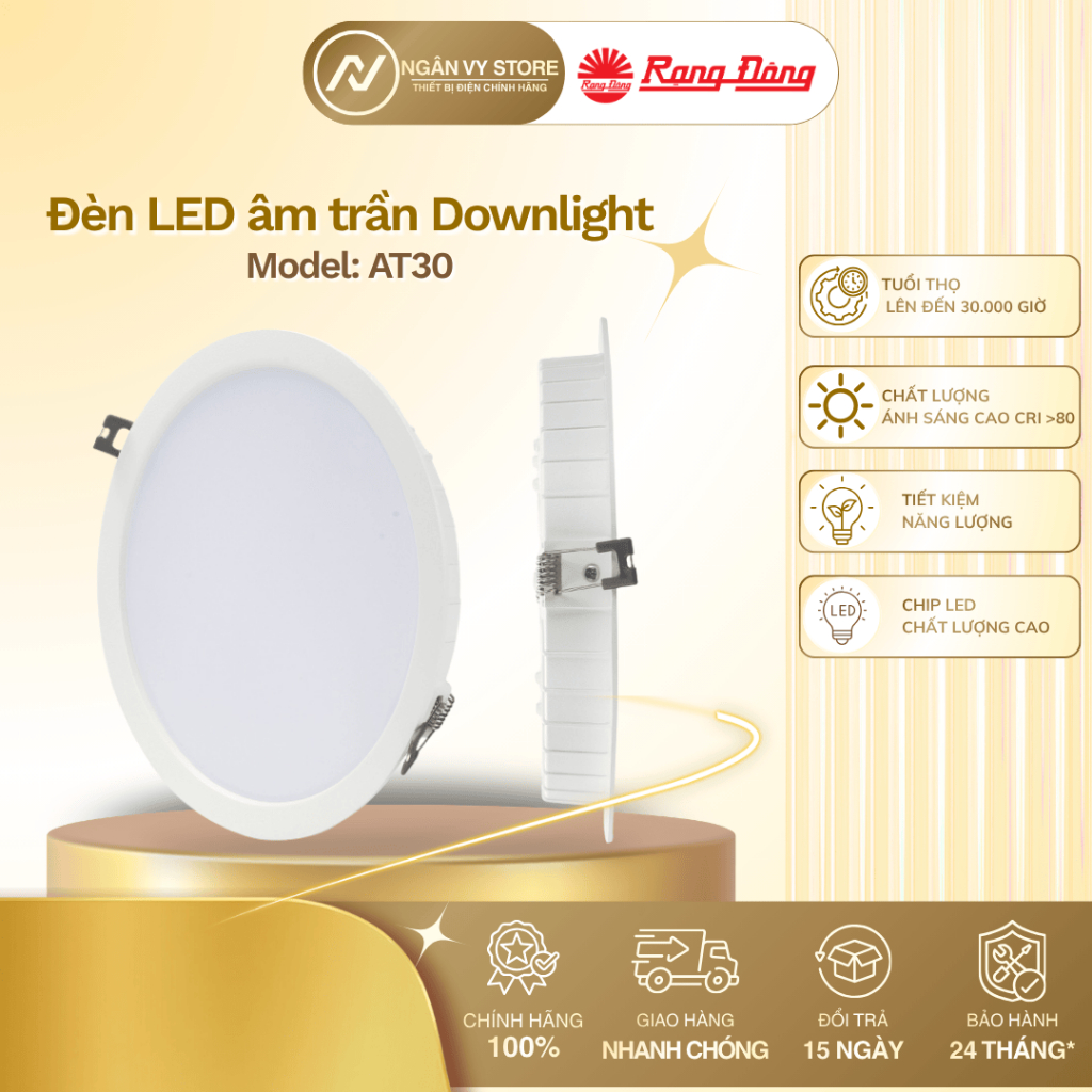 Đèn LED âm trần Downlight Rạng Đông tròn kích thước lớn Model: AT30