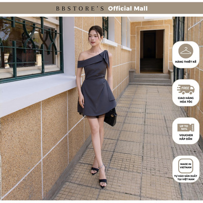 BBSTORE'S Đầm Dạo Phố Cotton Ngắn Phối Lưới Cotton Xược Ý Cổ Xéo Dáng A Xòe - DAD44A