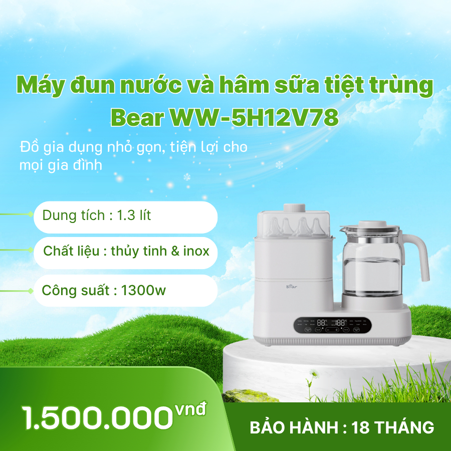 🍼💧 Máy Đun Nước & Hâm Sữa Tiệt Trùng Bear WW-5H12V78 ⚡ An Toàn & Nhanh Chóng Cho Bé 👶